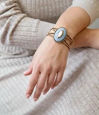 Blue Denim Dreams White Mother of Pearl Golden Cuff Bracelet