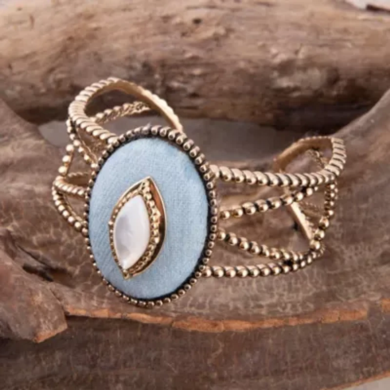 Blue Denim Dreams White Mother of Pearl Golden Cuff Bracelet