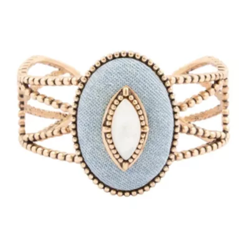Blue Denim Dreams White Mother of Pearl Golden Cuff Bracelet