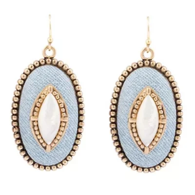 Blue Denim Dreams White Mother of Pearl Golden Drop Earrings