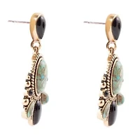Barcelona Blue Turquoise and Black Onyx Post Drop Golden Earrings