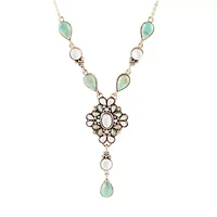 White Mother of Pearl and Blue Turquoise Golden Barcelona Y-Necklace