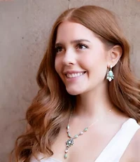 White Mother of Pearl and Blue Turquoise Golden Barcelona Y-Necklace