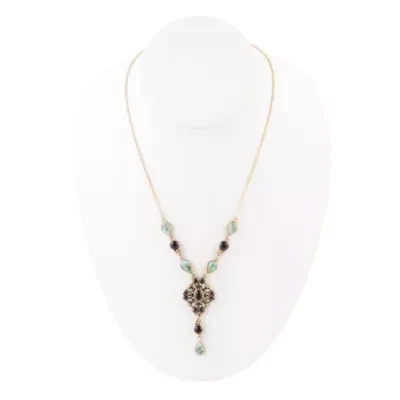 Barcelona Black Onyx and Blue Turquoise Golden Y-Necklace