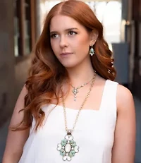 Barcelona Blue Turquoise and Mother of Pearl Golden Statement Necklace