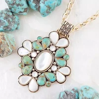 Barcelona Blue Turquoise and Mother of Pearl Golden Statement Necklace