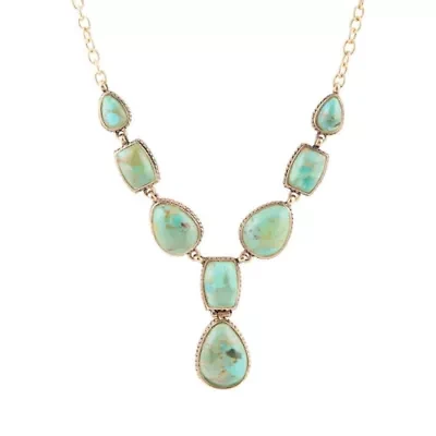 Genuine Blue Turquoise Roped Golden Bronze Y Necklace