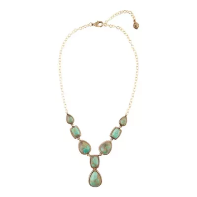 Genuine Blue Turquoise Roped Golden Bronze Y Necklace