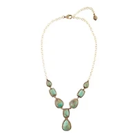 Genuine Blue Turquoise Roped Golden Bronze Y Necklace