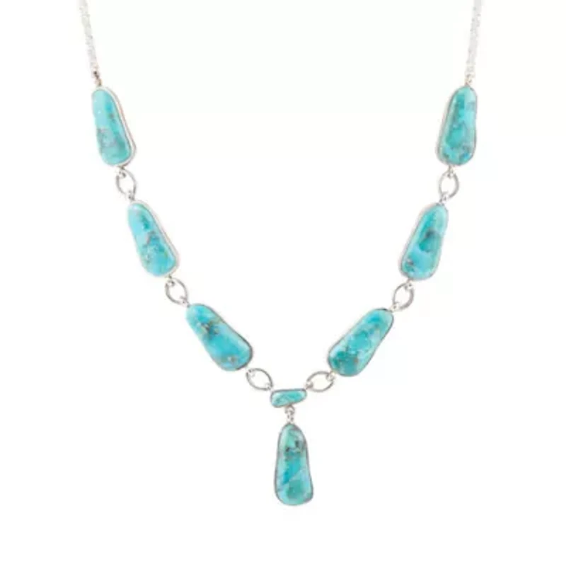 Biwa Blue Turquoise and Silver Link Necklace