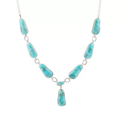 Biwa Blue Turquoise and Silver Link Necklace