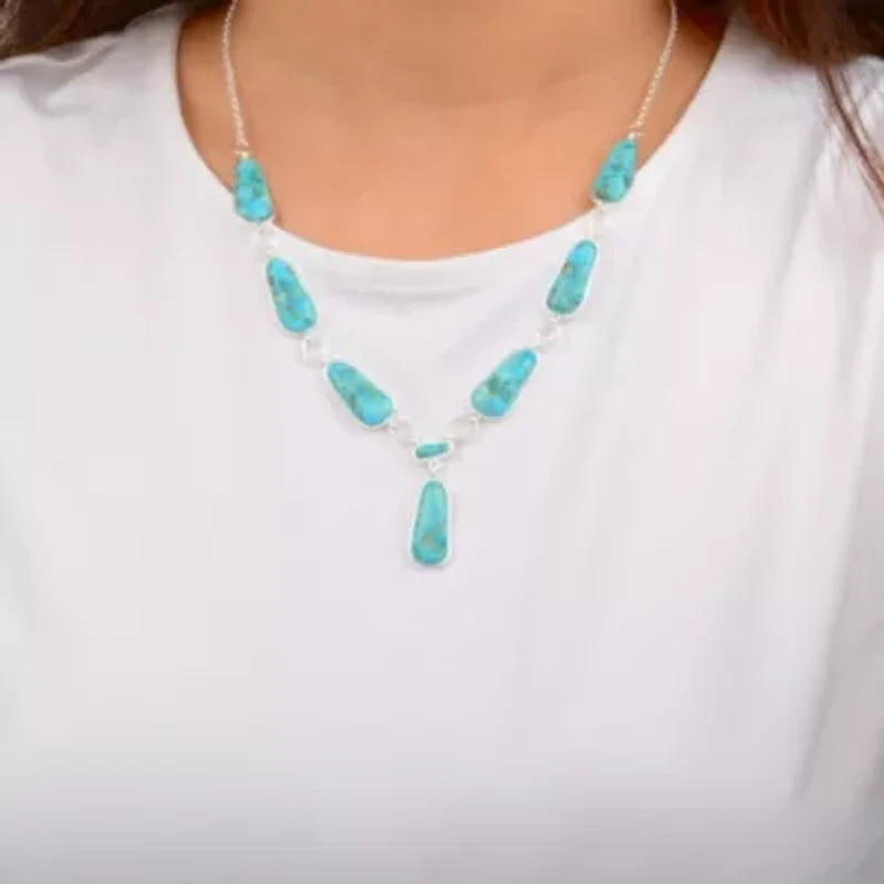 Biwa Blue Turquoise and Silver Link Necklace