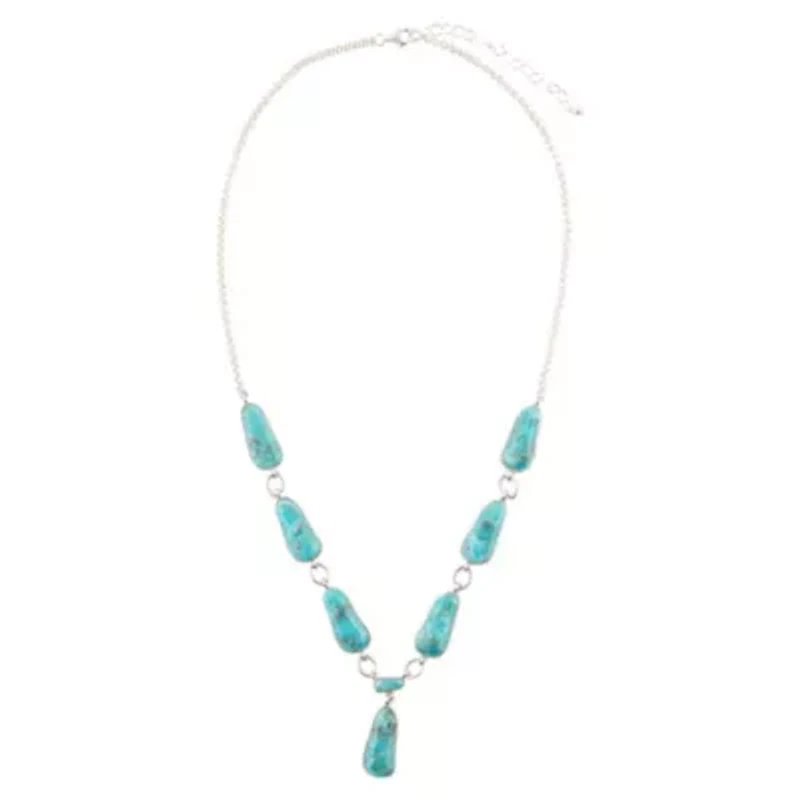 Biwa Blue Turquoise and Silver Link Necklace