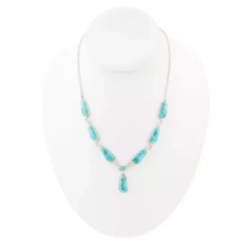 Biwa Blue Turquoise and Silver Link Necklace