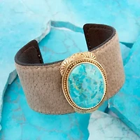 Blue Turquoise Velvet Cuff Golden Bracelet