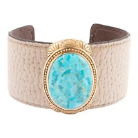 Blue Turquoise Velvet Cuff Golden Bracelet