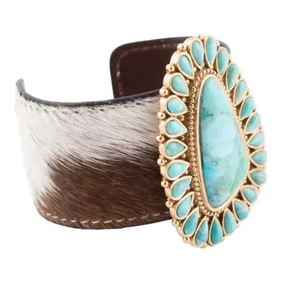 Cowgirl Up Turquoise and Cowhide Cuff Bracelet