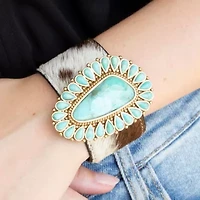 Cowgirl Up Turquoise and Cowhide Cuff Bracelet