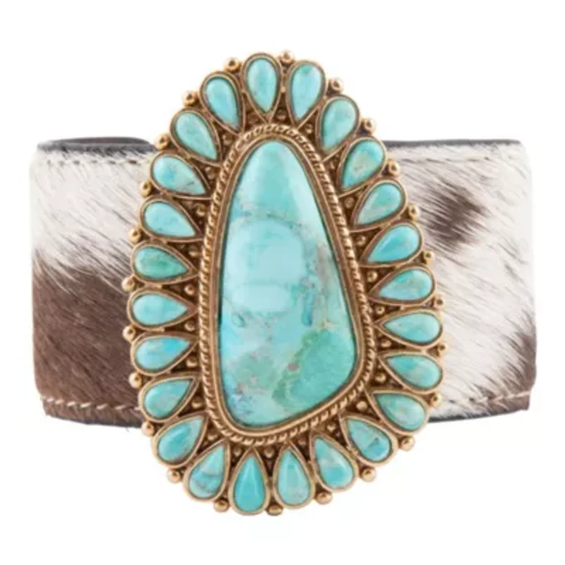 Cowgirl Up Turquoise and Cowhide Cuff Bracelet