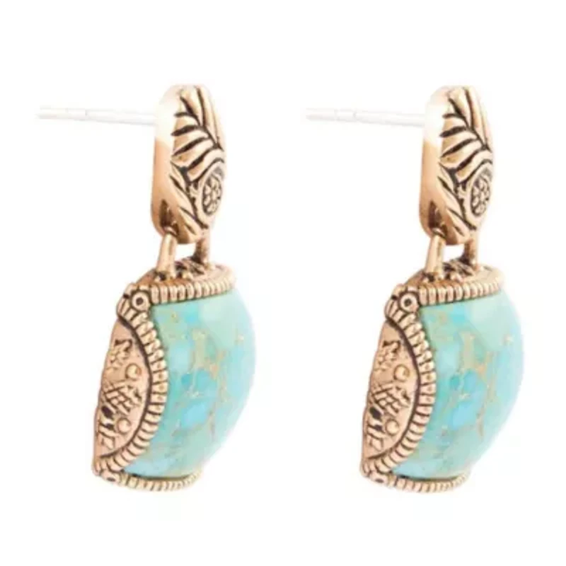 Barse Jewelry Carved Blue Turquoise Golden Drop Earrings