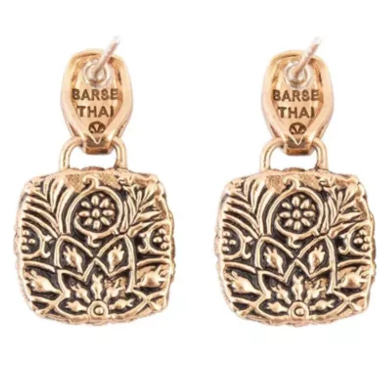 Barse Jewelry Carved Blue Turquoise Golden Drop Earrings