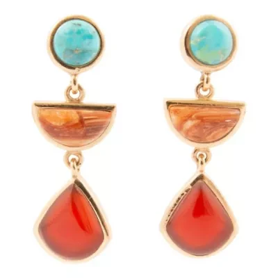 Bronco Blue Turquoise and Carnelian Golden Drop Post Earrings
