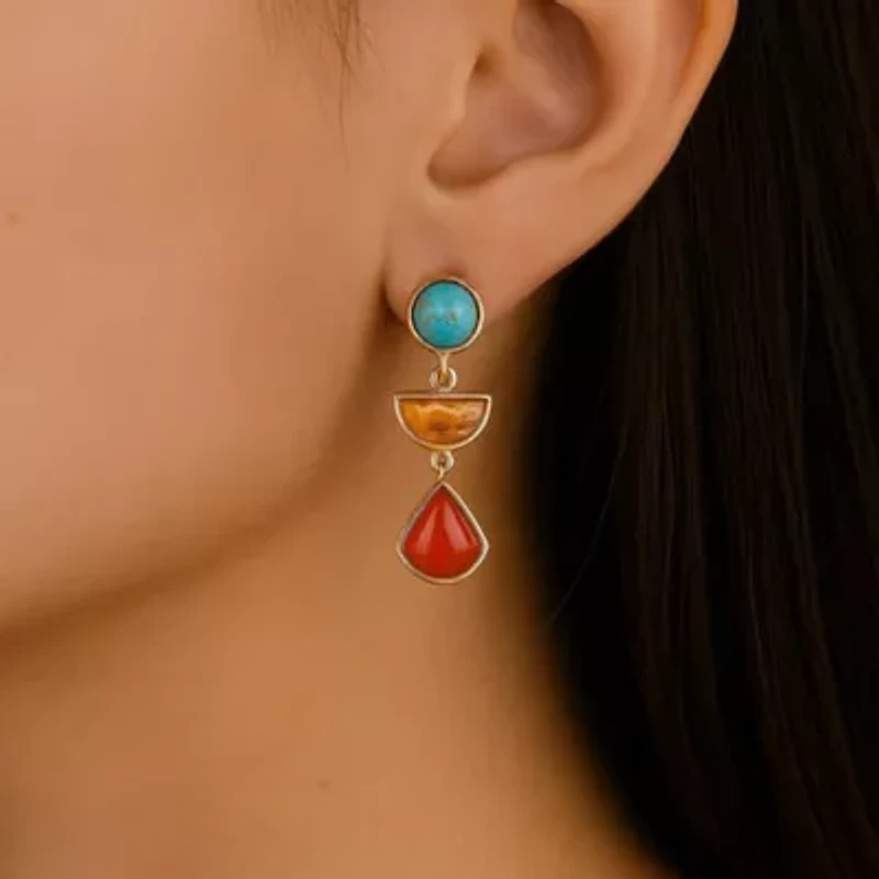 Bronco Blue Turquoise and Carnelian Golden Drop Post Earrings