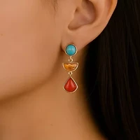 Bronco Blue Turquoise and Carnelian Golden Drop Post Earrings