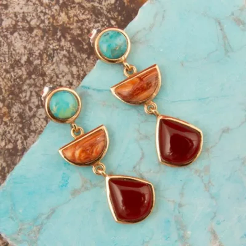 Bronco Blue Turquoise and Carnelian Golden Drop Post Earrings