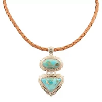 Bronco Blue Turquoise Silver Concho Pendant Leather Necklace