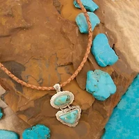 Bronco Blue Turquoise Silver Concho Pendant Leather Necklace