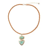 Bronco Blue Turquoise Silver Concho Pendant Leather Necklace