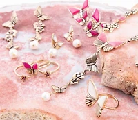 Rhodonite and White Pearl Golden Butterflies Post Drop Earrings