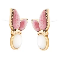 Pink Rhodonite and White Mother of Pearl Golden Butterflies Post Earrings
