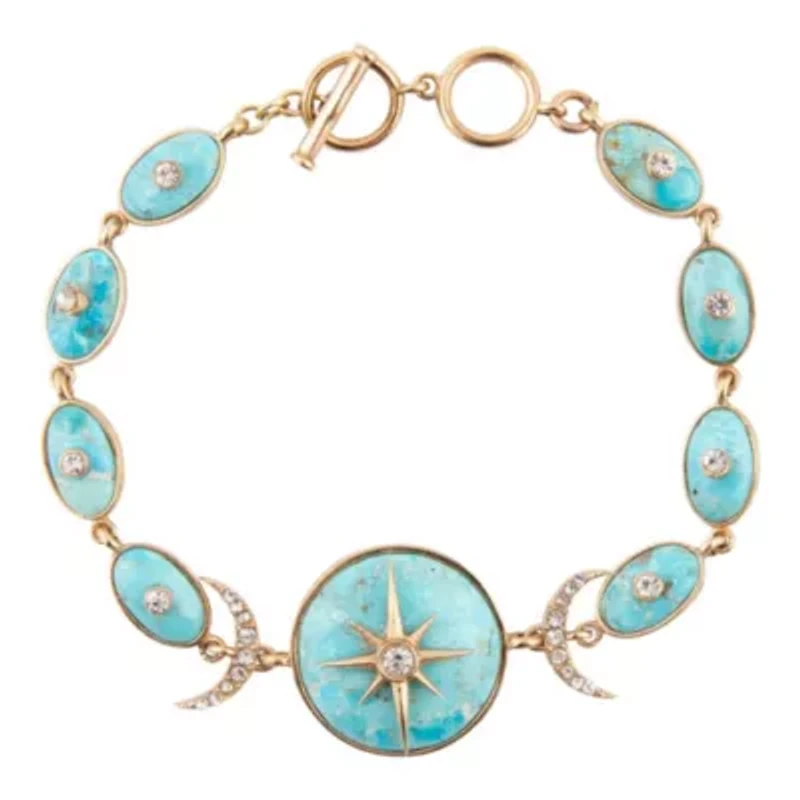 Celestial Blue Turquoise Golden Link Bracelet