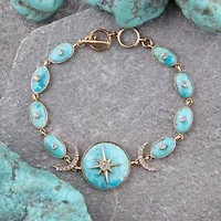 Celestial Blue Turquoise Golden Link Bracelet