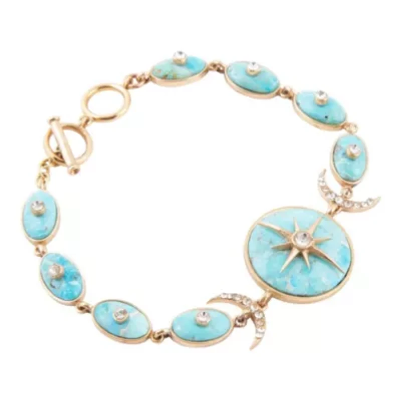 Celestial Blue Turquoise Golden Link Bracelet