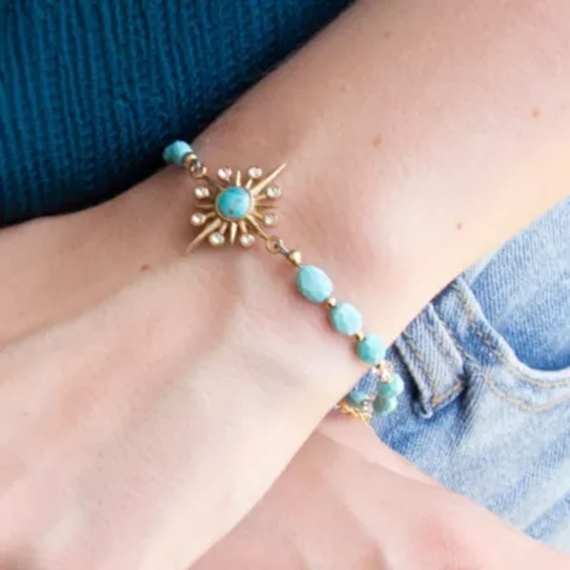 Celestial Blue Turquoise Golden Beaded Bracelet