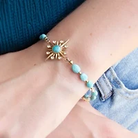 Celestial Blue Turquoise Golden Beaded Bracelet