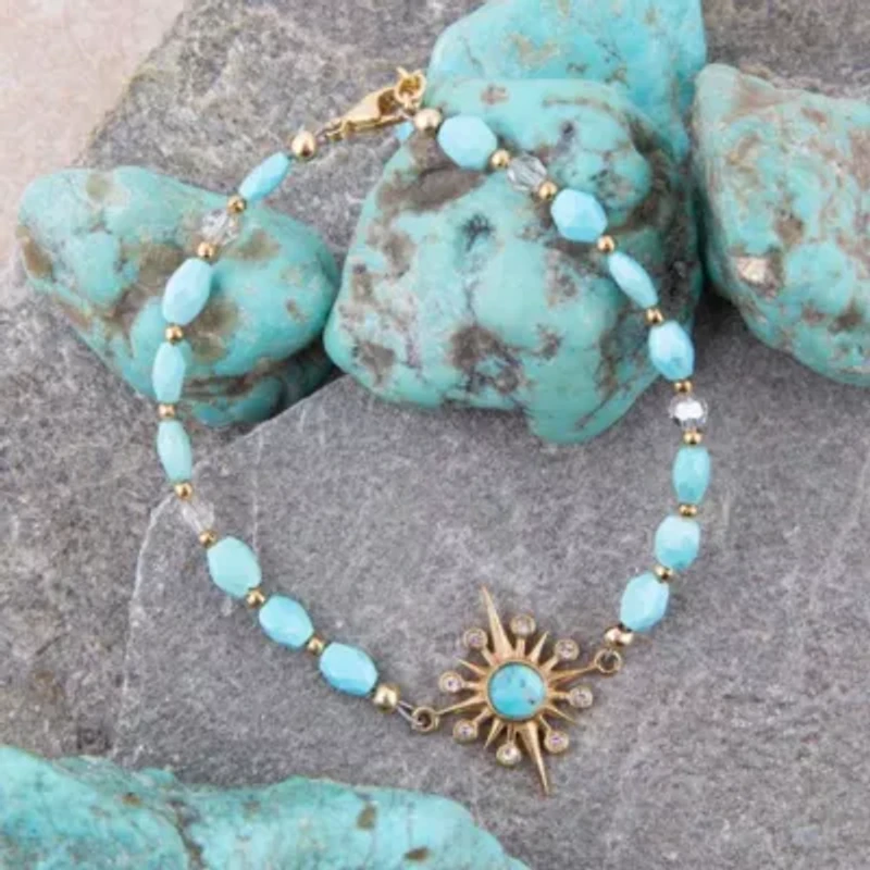 Celestial Blue Turquoise Golden Beaded Bracelet