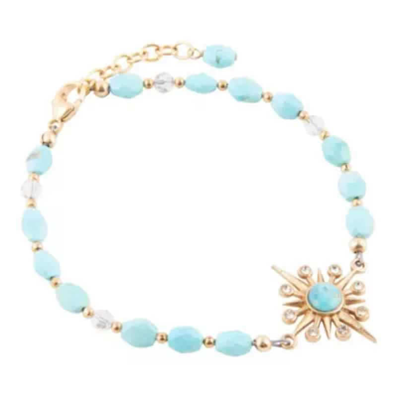 Celestial Blue Turquoise Golden Beaded Bracelet