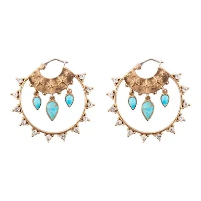 Celestial Blue Turquoise Golden Hoop Earrings