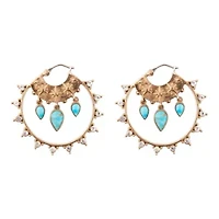 Celestial Blue Turquoise Golden Hoop Earrings