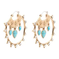 Celestial Blue Turquoise Golden Hoop Earrings
