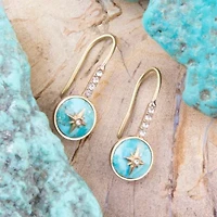 Celestial Blue Turquoise Golden Drop Earrings