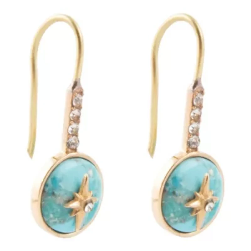Celestial Blue Turquoise Golden Drop Earrings