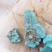 Celestial Blue Turquoise Golden Drop Necklace