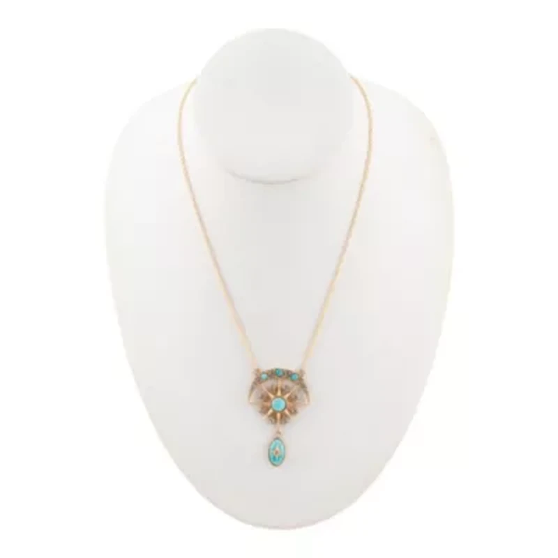 Celestial Blue Turquoise Golden Drop Necklace