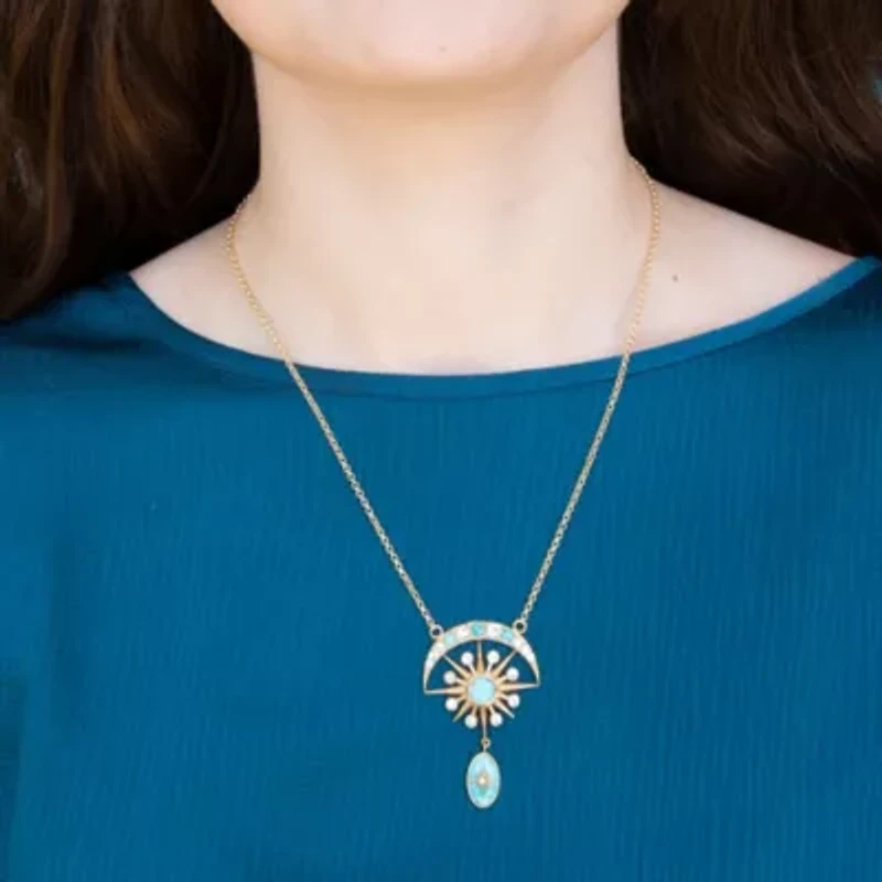Celestial Blue Turquoise Golden Drop Necklace