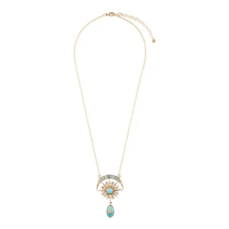 Celestial Blue Turquoise Golden Drop Necklace
